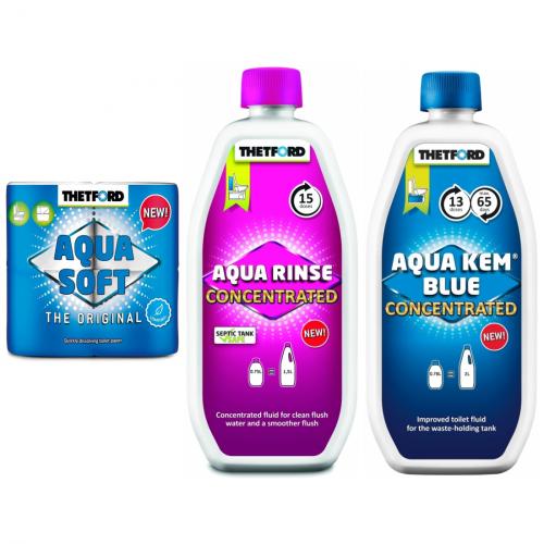 Thetford Aqua Soft 4 Rollen + Rinse Konzentrat 750ml + Kem Blue 780ml