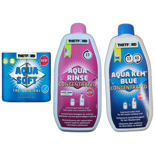 Thetford Aqua Soft 4 Rollen + Rinse Konzentrat 750ml + Kem Blue 780ml