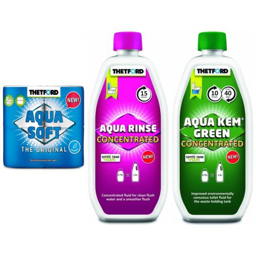 Thetford Aqua Soft 4 Rollen + Rinse Konzentrat 750ml + Kem Green 750ml