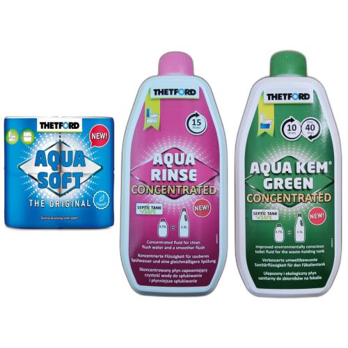 Thetford Aqua Soft 4 Rollen + Rinse Konzentrat 750ml + Kem Green 750ml