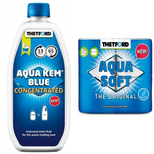 Thetford Aqua Kem Blue Konzentrat 780ml + Aqua Soft 4 Rollen Toilettenpapier Camping
