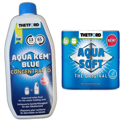 Thetford Aqua Kem Blue Konzentrat 780ml + Aqua Soft 4 Rollen Toilettenpapier Camping