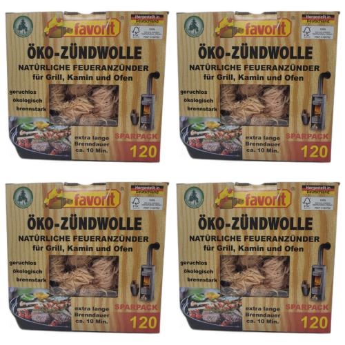 4 x Favorit Öko-Zündwolle Feueranzünder Anzündhilfen 120 Stück