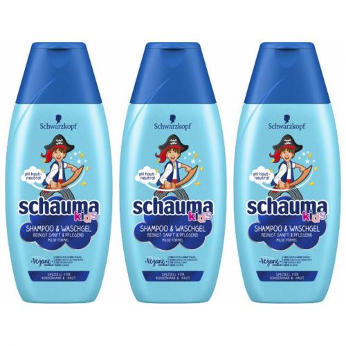 3 x Schauma Kids Shampoo + Waschgel für Jungen Vegane Formel 250ml