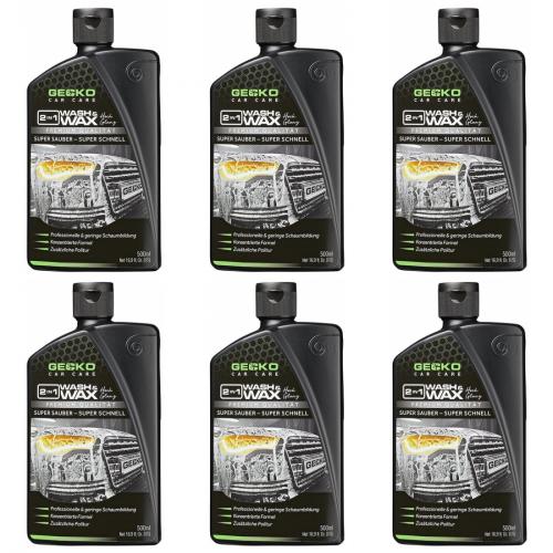 6 x Gecko Car Care Shampoo & Glanz 2 in 1 Wash & Wax 500ml