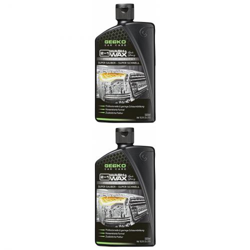 2 x Gecko Car Care Shampoo & Glanz 2 in 1 Wash & Wax 500ml