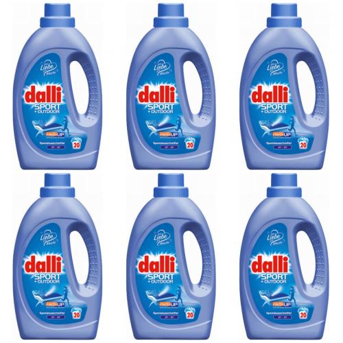 6 x Dalli Sport + Outdoor 20 Waschladungen 1,1 Liter Flasche Spezialwaschmittel