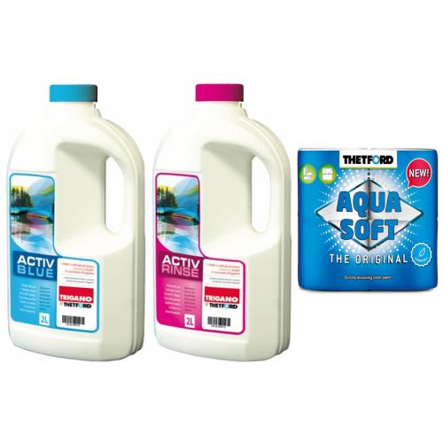 ACTIV BLUE 2 LIter TRIGANO by THETFORD Sanitrzusatz fr Fkalientank  RINSE Aqua Soft Toilettenpapier WC Papier Campingtoilette 4 Rollen