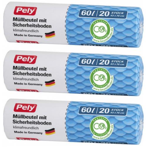 3 x Pely Mllbeutel mit Sicherheitsboden Mlleimer-Beutel 60 Liter 20 Stck