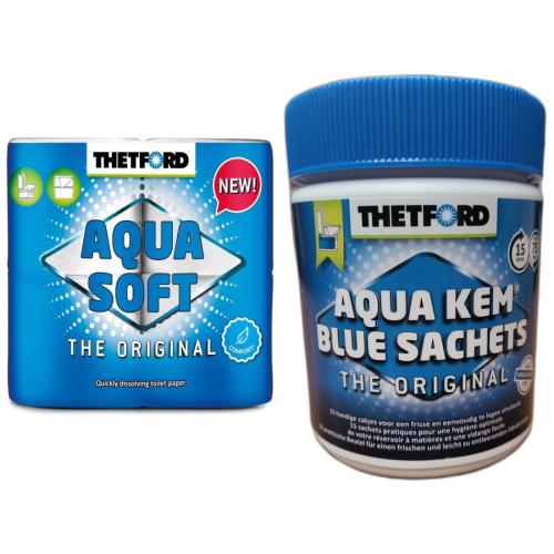 Thetford Aqua Soft Toilettenpapier WC Papier Campingtoilette 4 Rollen Kem Blue Sachets - 15 Stck