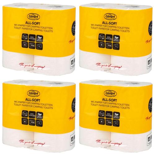 4 x Camp4 Toilettenpapier - 2-lagig - 250 Blatt pro Rolle - 4 Rollen