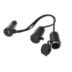 Zweifachsteckdose + Stecker mit USB Typ A 2100mA 12V/24V im Blister