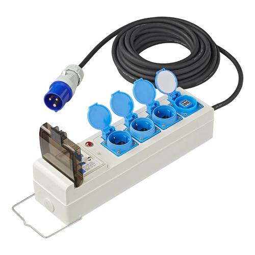 Zelt-/Faltwagen-Steckdose 20M 3x1,5mm mit MCCB und FI-Schalter + 2xUSB