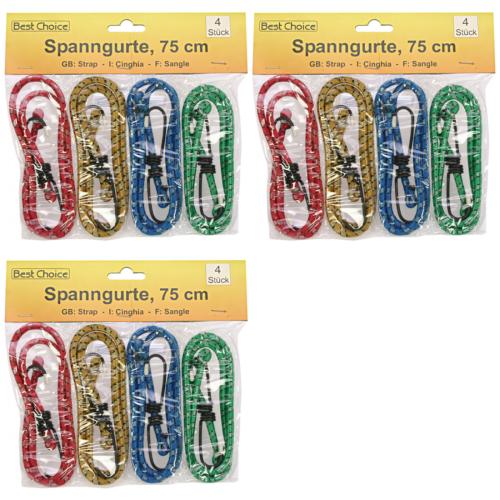 3 x Spanngurte 4er je 75cm 4 Farben sortiert rot gelb blau grn