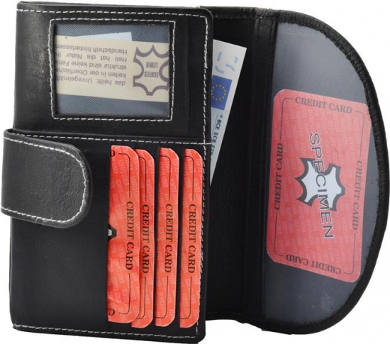 Damenbrse mit Passbild Fach Rind Leder weiss-schwarz
