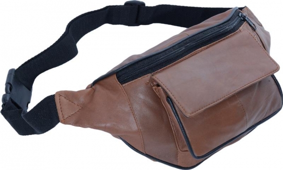 Bauchtasche mit Fronttasche verschiedene Farben und Varianten  - Variante: Bauchtasche mit Fronttasche Klettverschluss Nappa Leder dunkel-tan