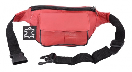Bauchtasche mit Fronttasche verschiedene Farben und Varianten  - Variante: Bauchtasche mit Fronttasche Klettverschluss Nappa Leder rot