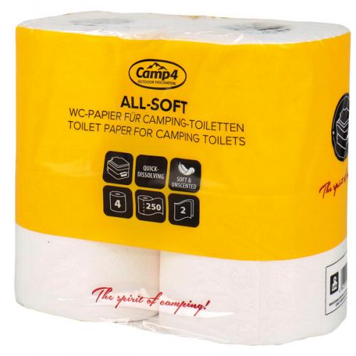 Camp4 Toilettenpapier - 2-lagig - 250 Blatt pro Rolle - 4 Rollen