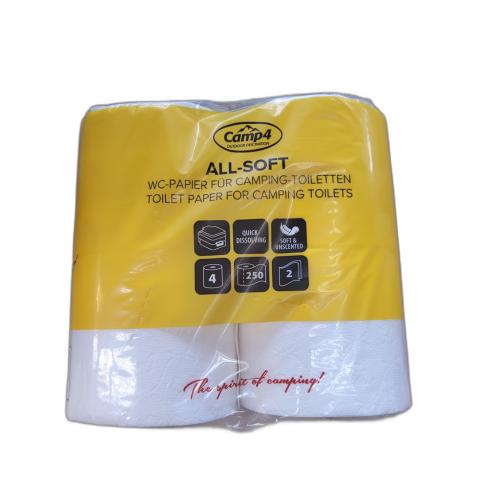 Camp4 Toilettenpapier - 2-lagig - 250 Blatt pro Rolle - 4 Rollen